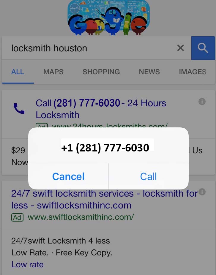 Call Locksmith on iPhone via Google