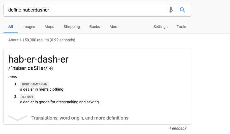 Define Haberdasher on Google