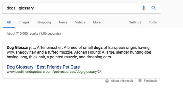 Dog Glossary on Google