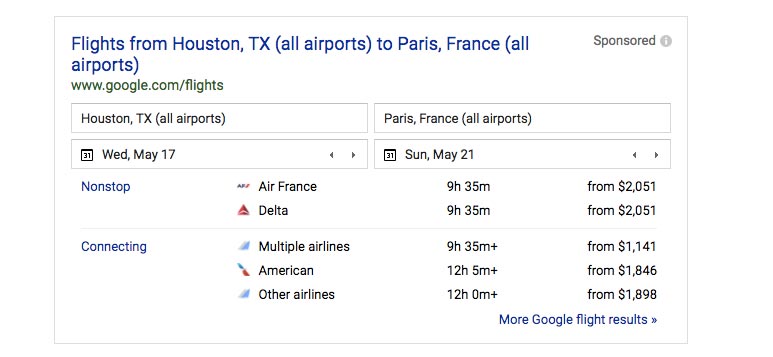 Houston to Paris Flights on Google