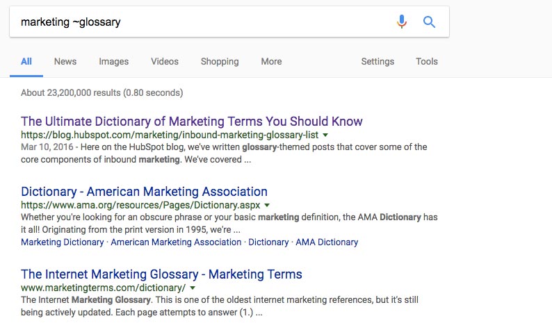 Marketing Glossary on Google