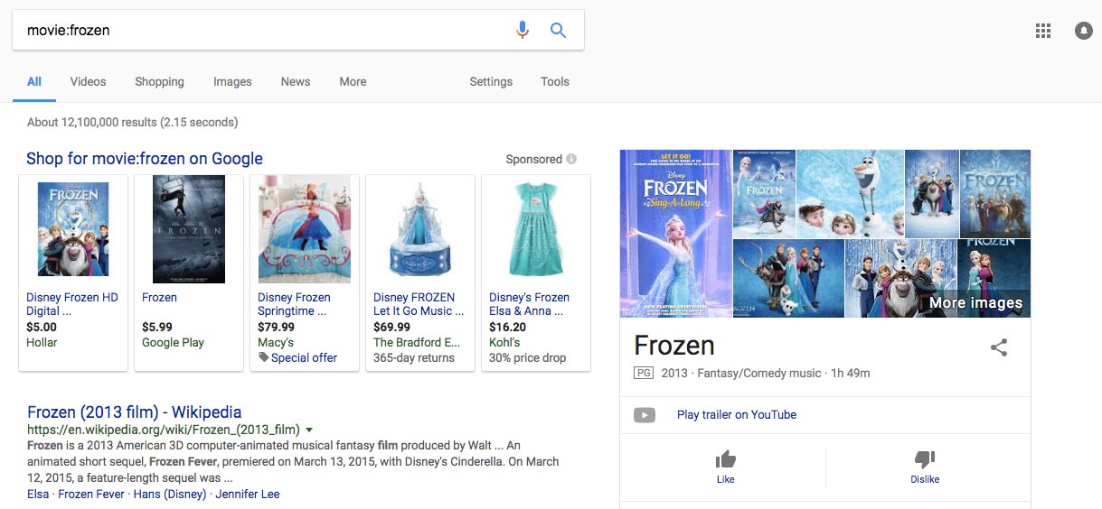 Frozen on Google